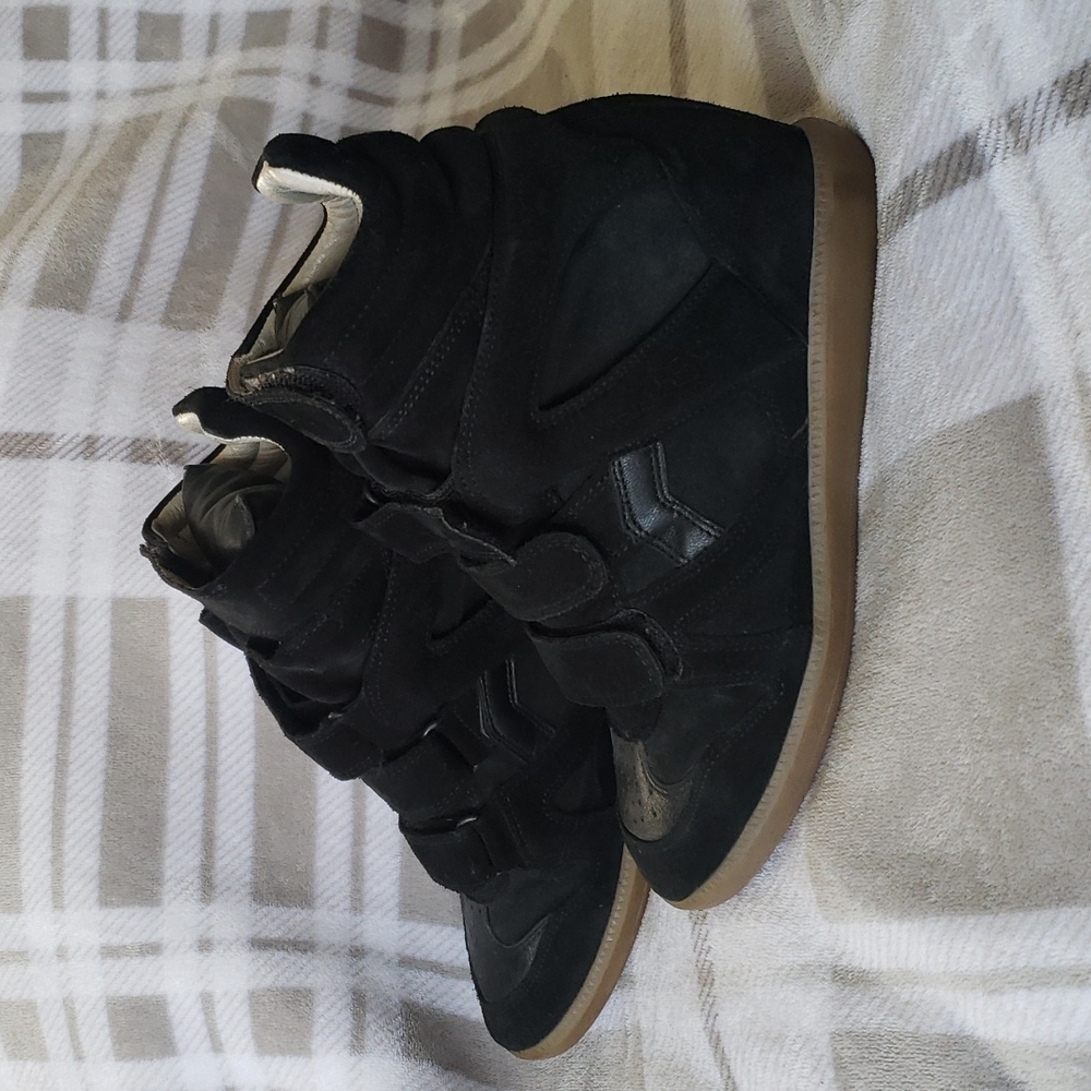 Isabel Marant suede leather Beckett sneaker w/ hidden wedge 37 Black Size 7 (US)
